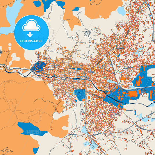Colorful Pejë / Peć Street Map with Labels and Buildings