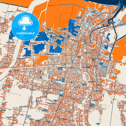 Colorful Pekalongan Street Map with Labels and Buildings