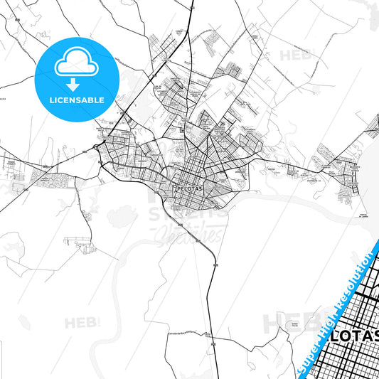 Pelotas, Brazil light map with streetnames, citynames and districts