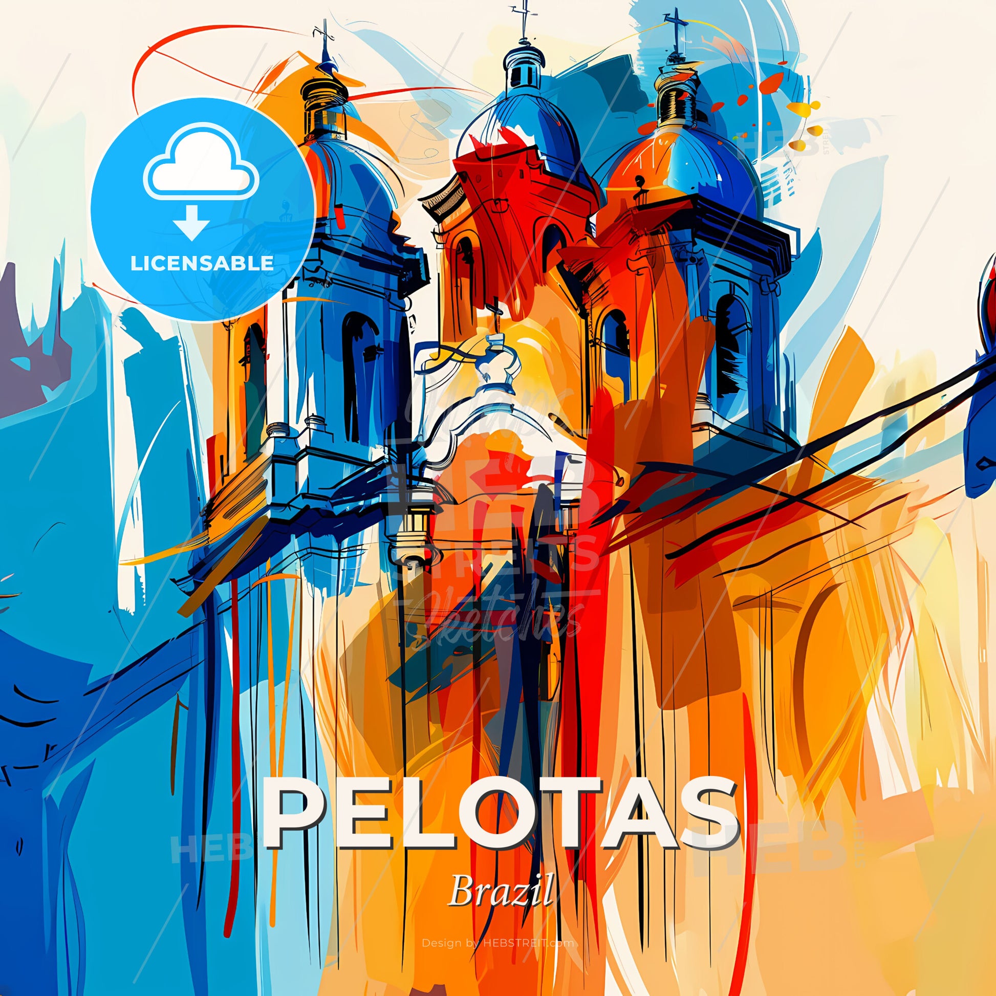 Vibrant Pelotas, Brazil - A Painting Of A Building With Domes - Square format print template