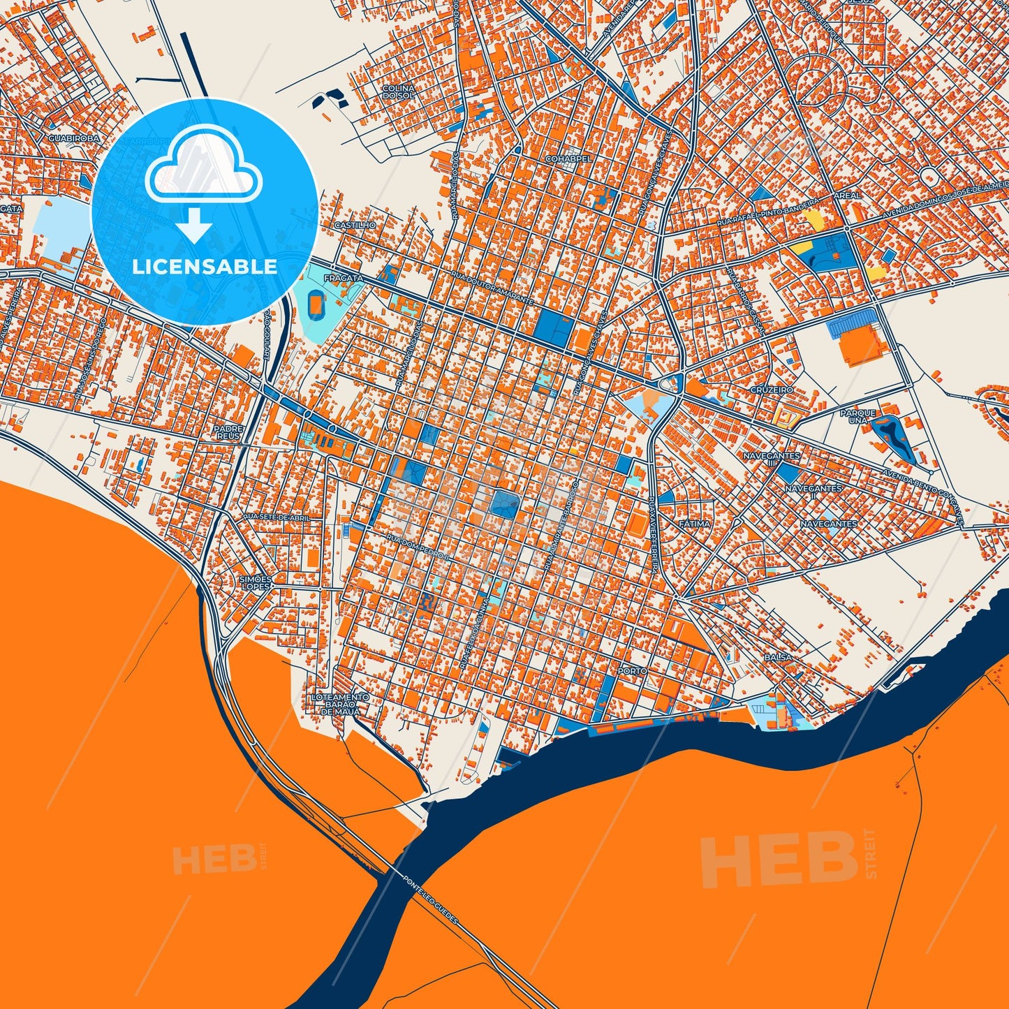 Colorful Pelotas Street Map with Labels and Buildings