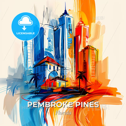 Vibrant Pembroke Pines, Florida - A Painting Of A City - Square format print template