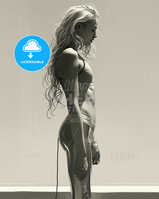 Dynamic Pencil Sketch: Sporty Chic in Comic Style - A woman in a swimsuit