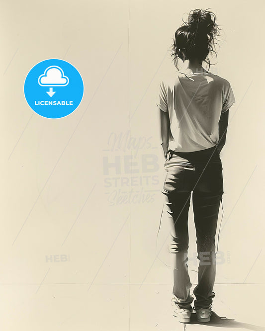 Comic Style Girly Sporty Silhouette - A woman standing with her hands in her pockets