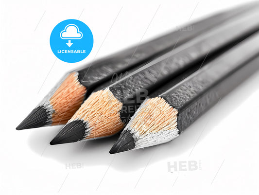 Black and white pencil drawing, professional printing, absolute white background, group of black pencils, art