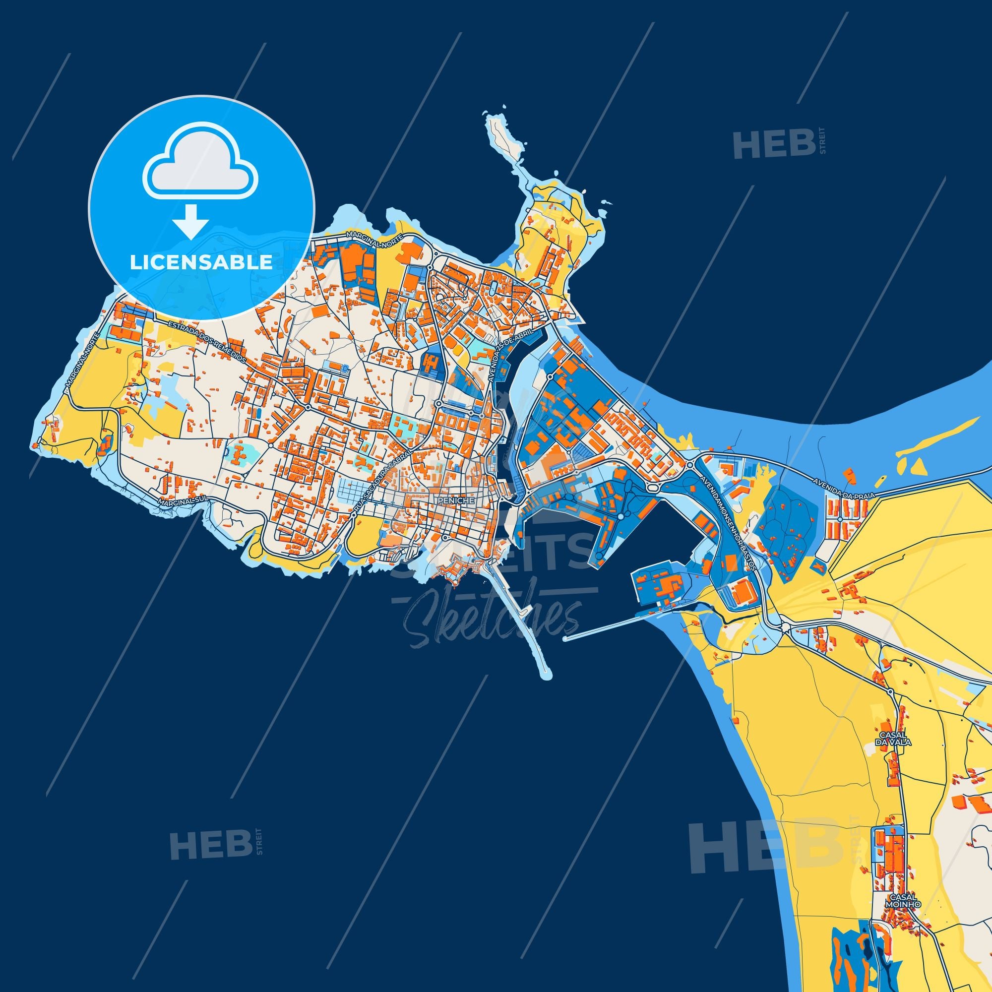 Colorful Peniche Street Map With Labels And Buildings – HEBSTREITS