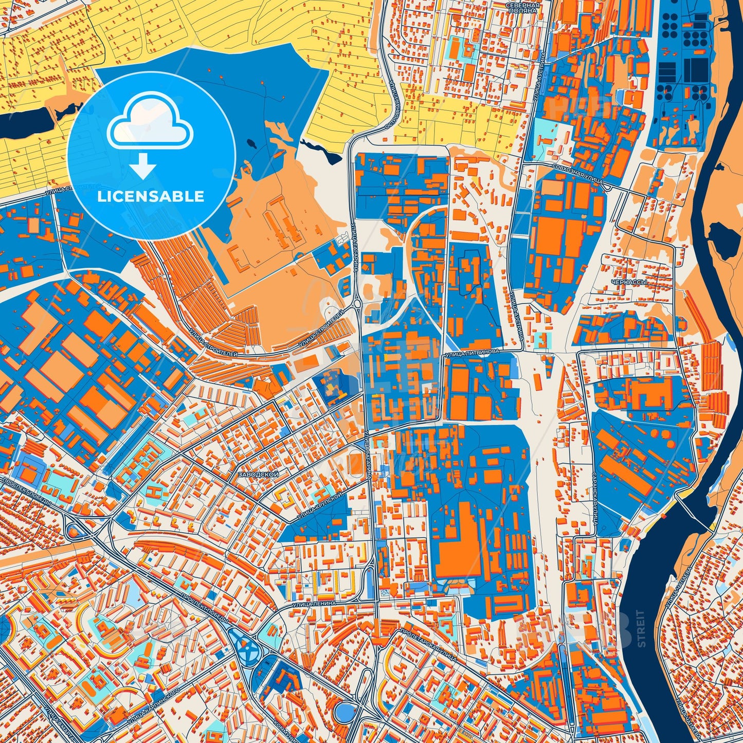 Colorful Penza Street Map with Labels and Buildings
