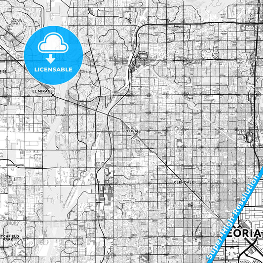 Peoria, Arizona light map with streetnames, citynames and districts