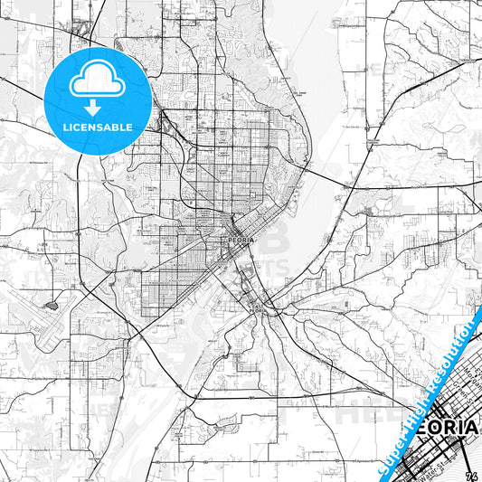 Peoria, Illinois light map with streetnames, citynames and districts