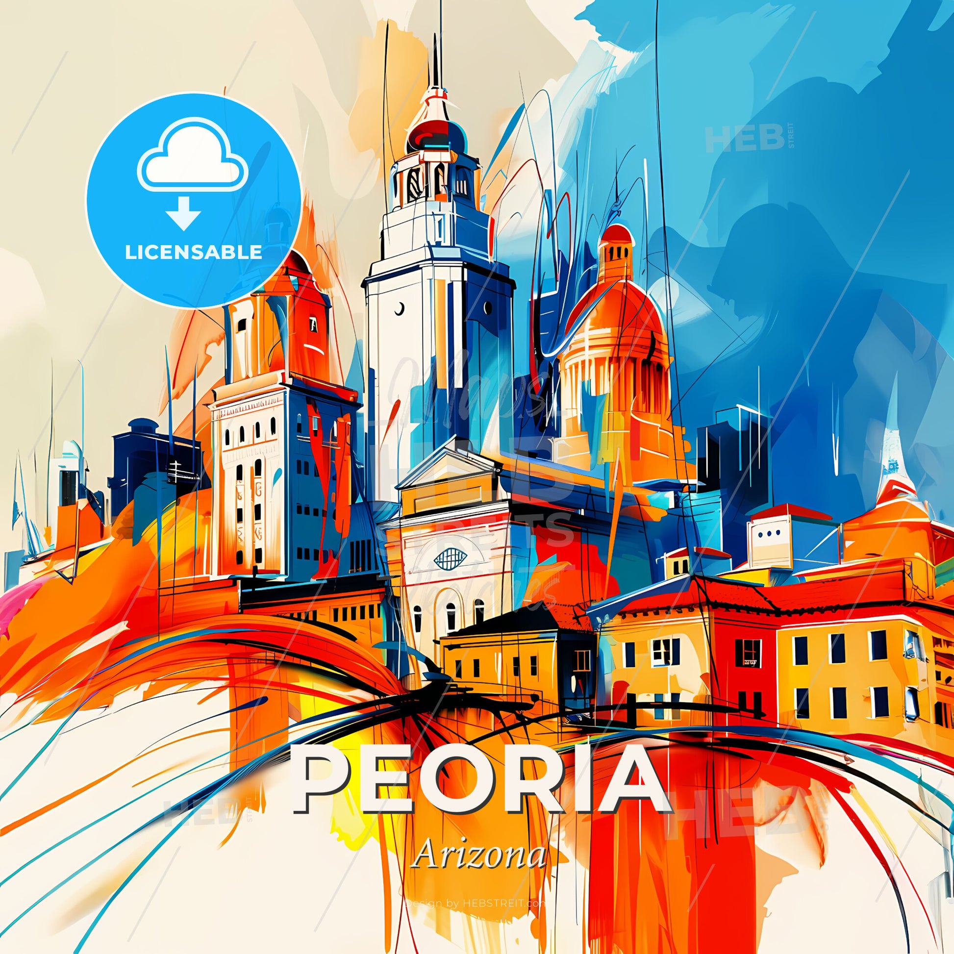 Vibrant Peoria, Arizona - A Colorful Painting Of A City - Square format print template