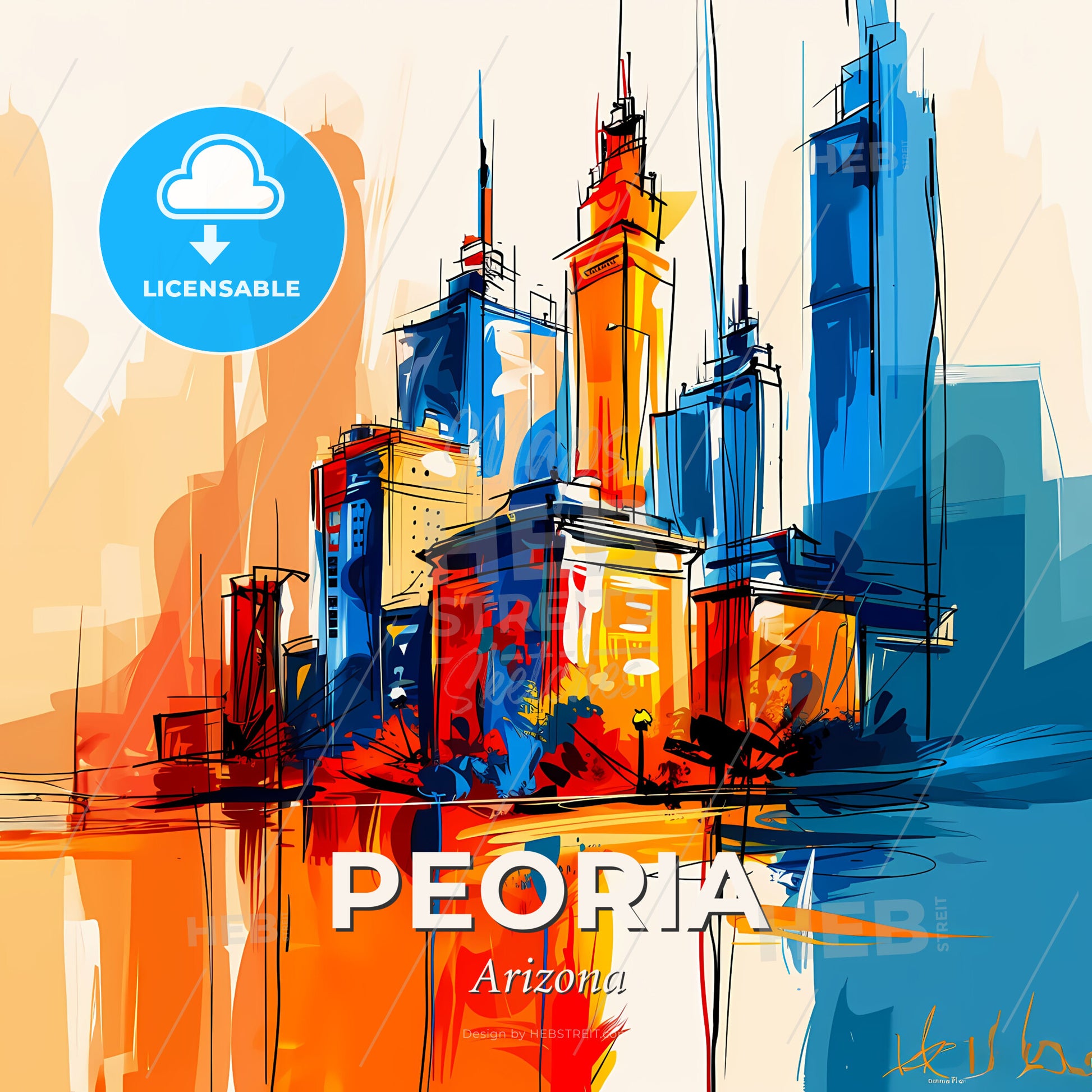 Vibrant Peoria, Arizona - A Colorful Cityscape With Tall Buildings - Square format print template