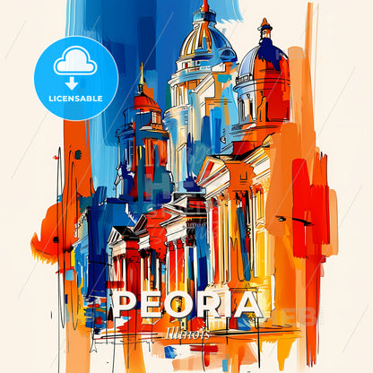 Vibrant Peoria, Illinois - A Painting Of A Building - Square format print template