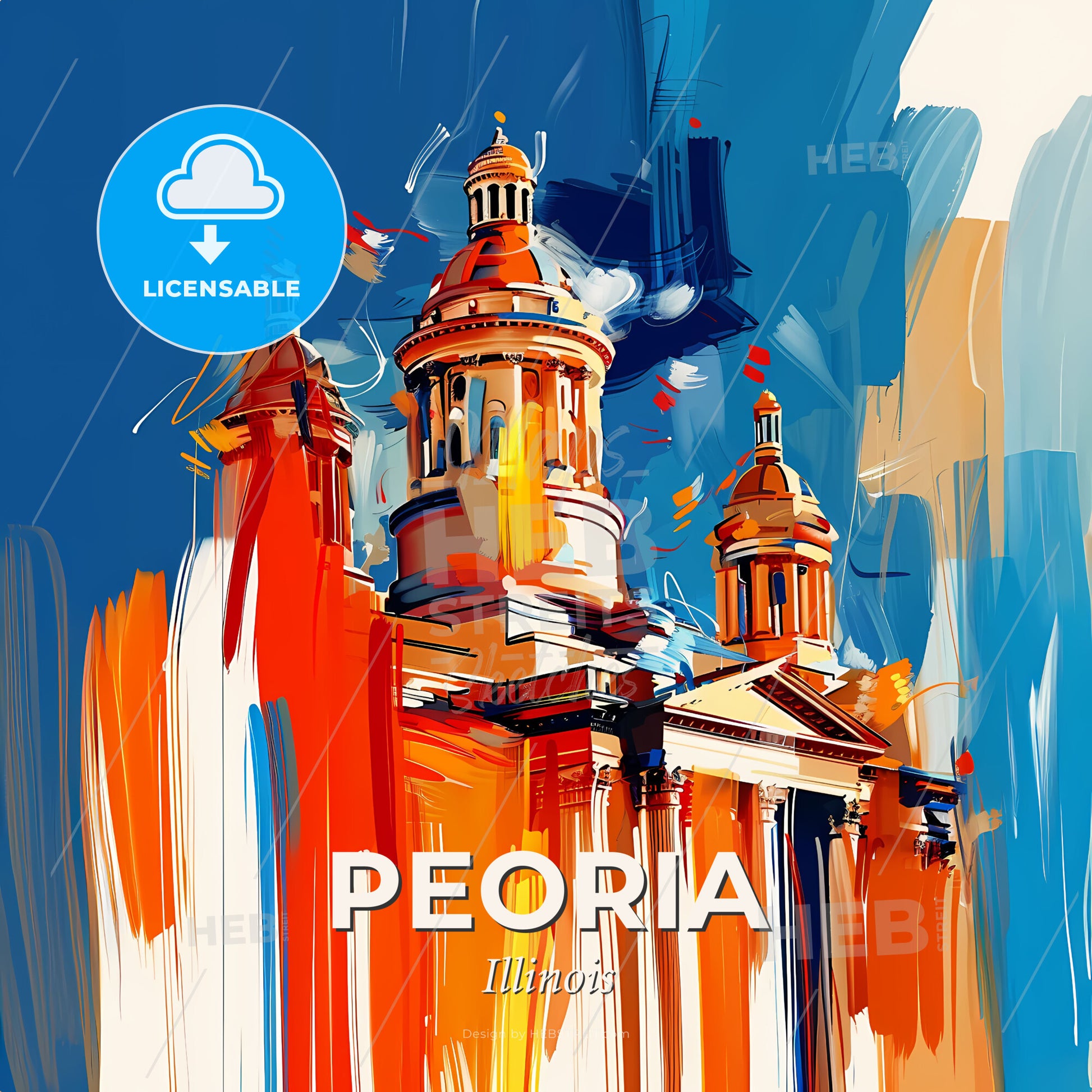 Vibrant Peoria, Illinois - A Painting Of A Building - Square format print template