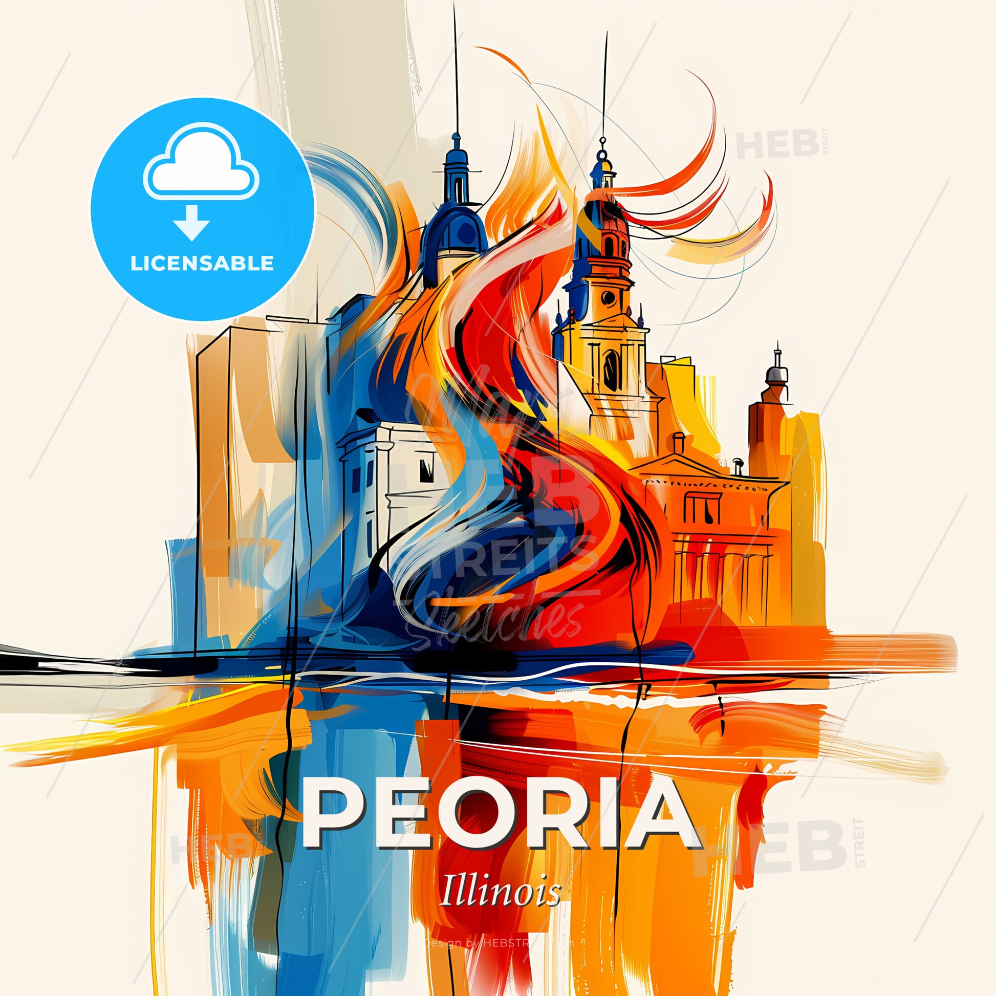 Vibrant Peoria, Illinois - A Painting Of A Building With A Colorful Brushstroke - Square format print template