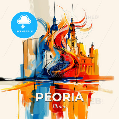 Vibrant Peoria, Illinois - A Painting Of A Building With A Colorful Brushstroke - Square format print template
