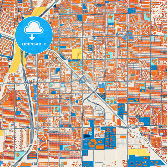 Colorful Peoria Street Map with Labels and Buildings