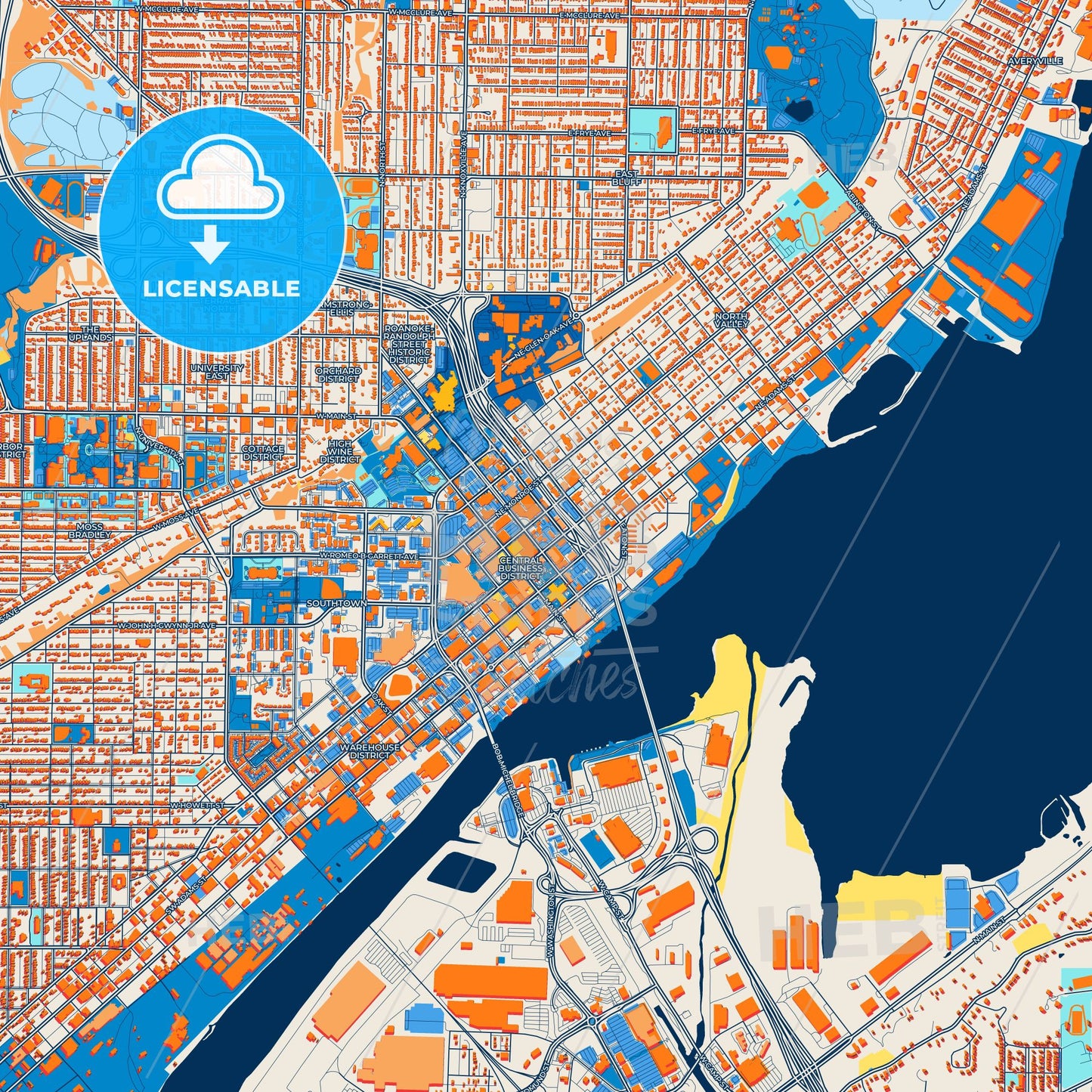 Colorful Peoria Street Map with Labels and Buildings
