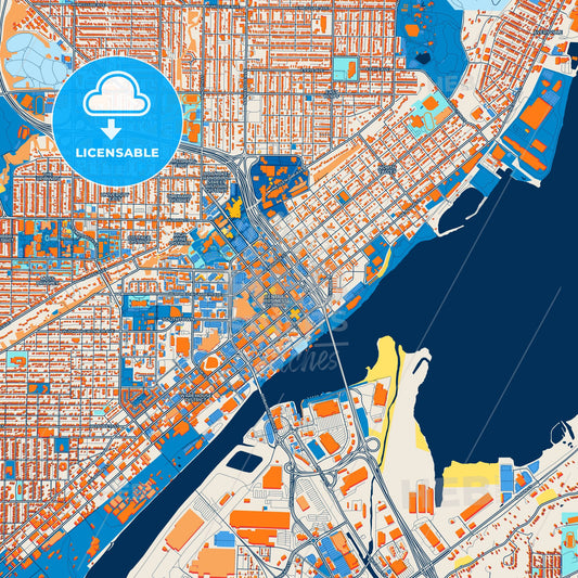 Colorful Peoria Street Map with Labels and Buildings