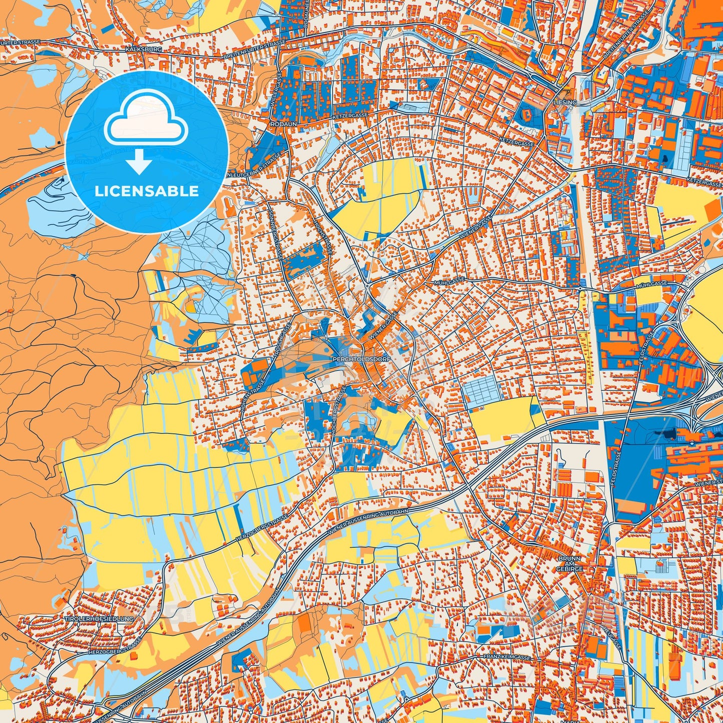 Colorful Perchtoldsdorf Street Map with Labels and Buildings