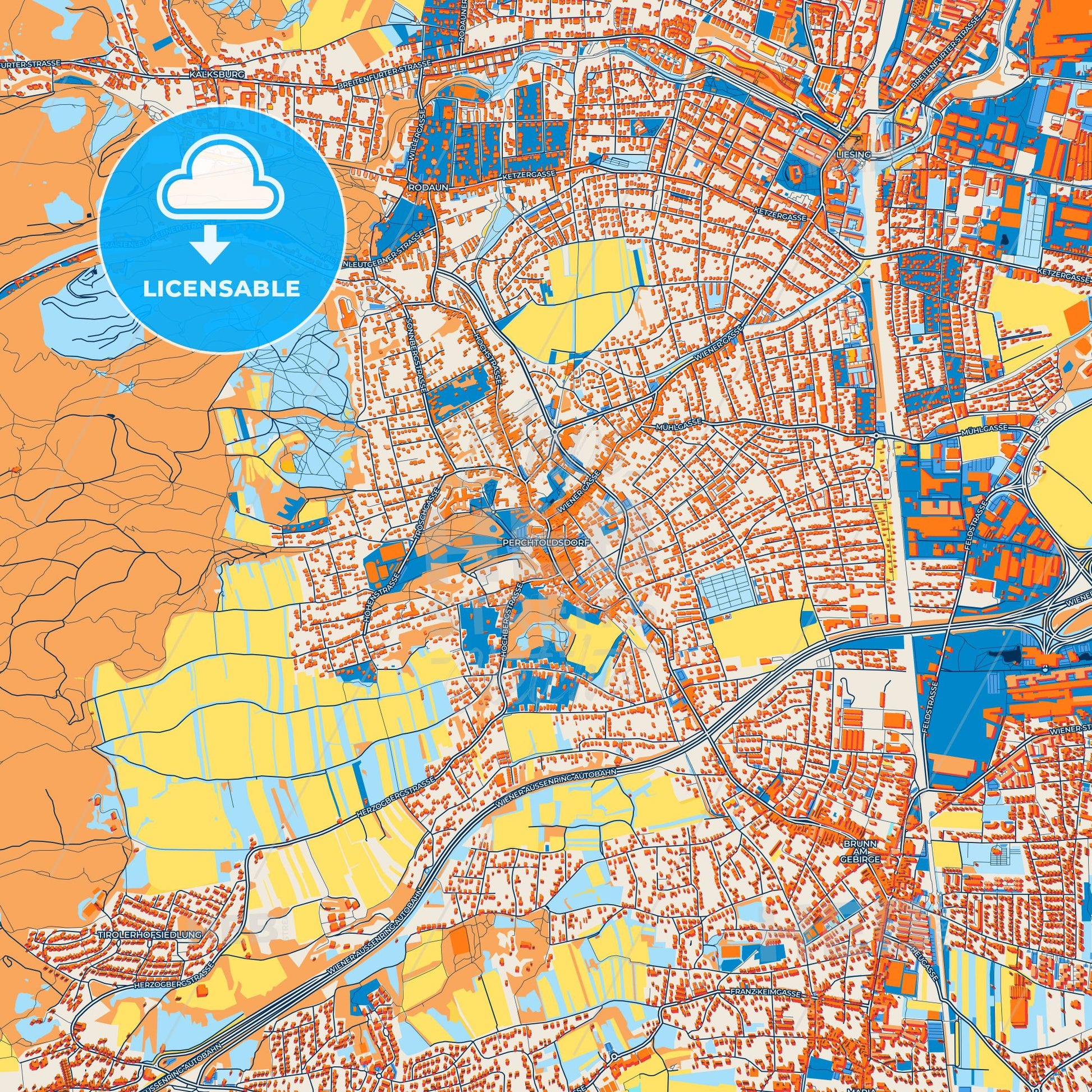 Colorful Perchtoldsdorf Street Map with Labels and Buildings