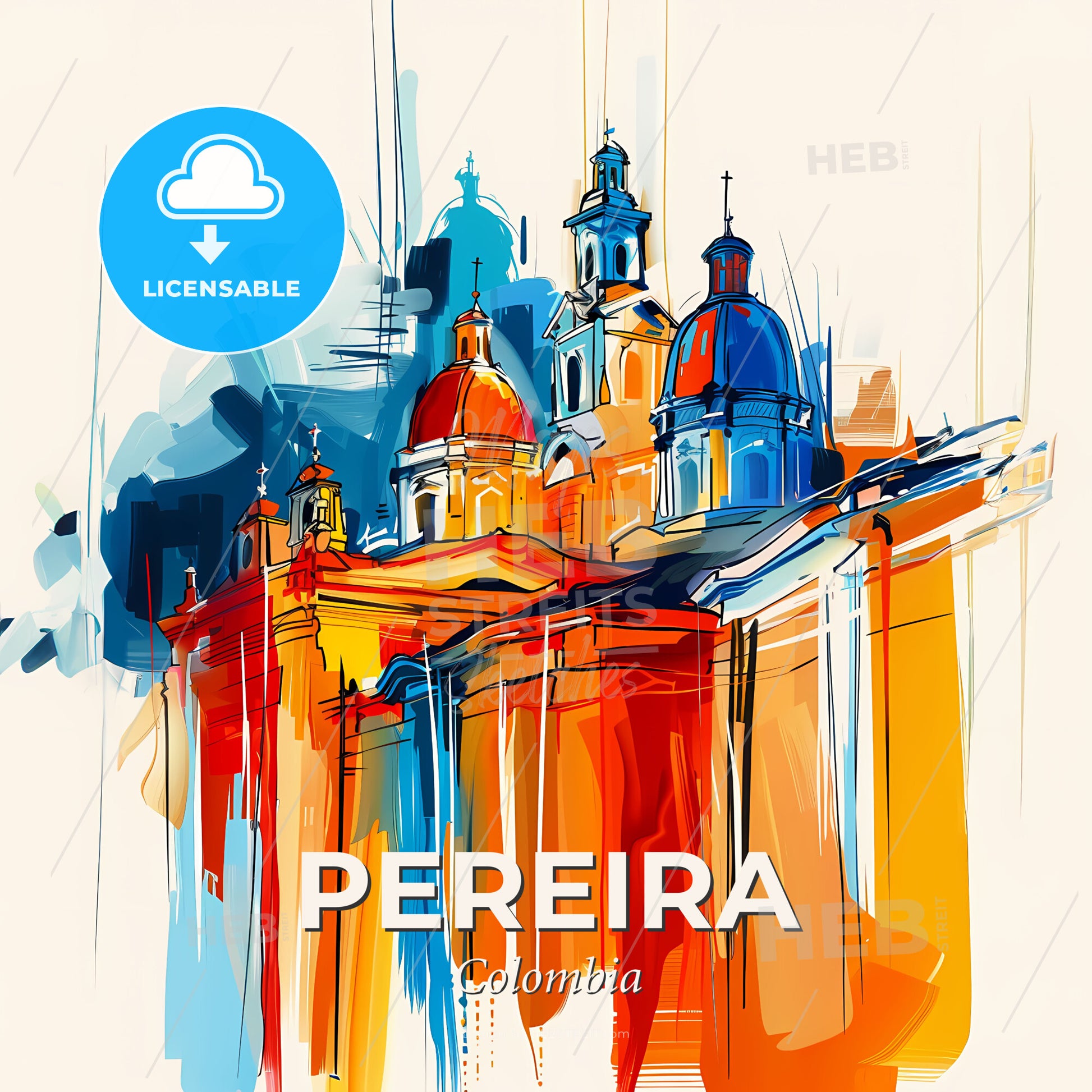 Vibrant Pereira, Colombia - A Colorful Building With Domes - Square format print template
