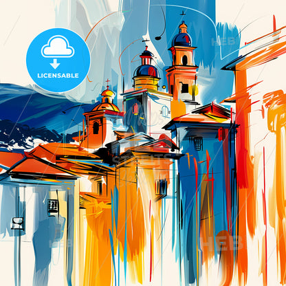Vibrant Pereira, Colombia - A Painting Of A Building With A Steeple
