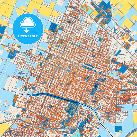 Colorful Pergamino Street Map with Labels and Buildings