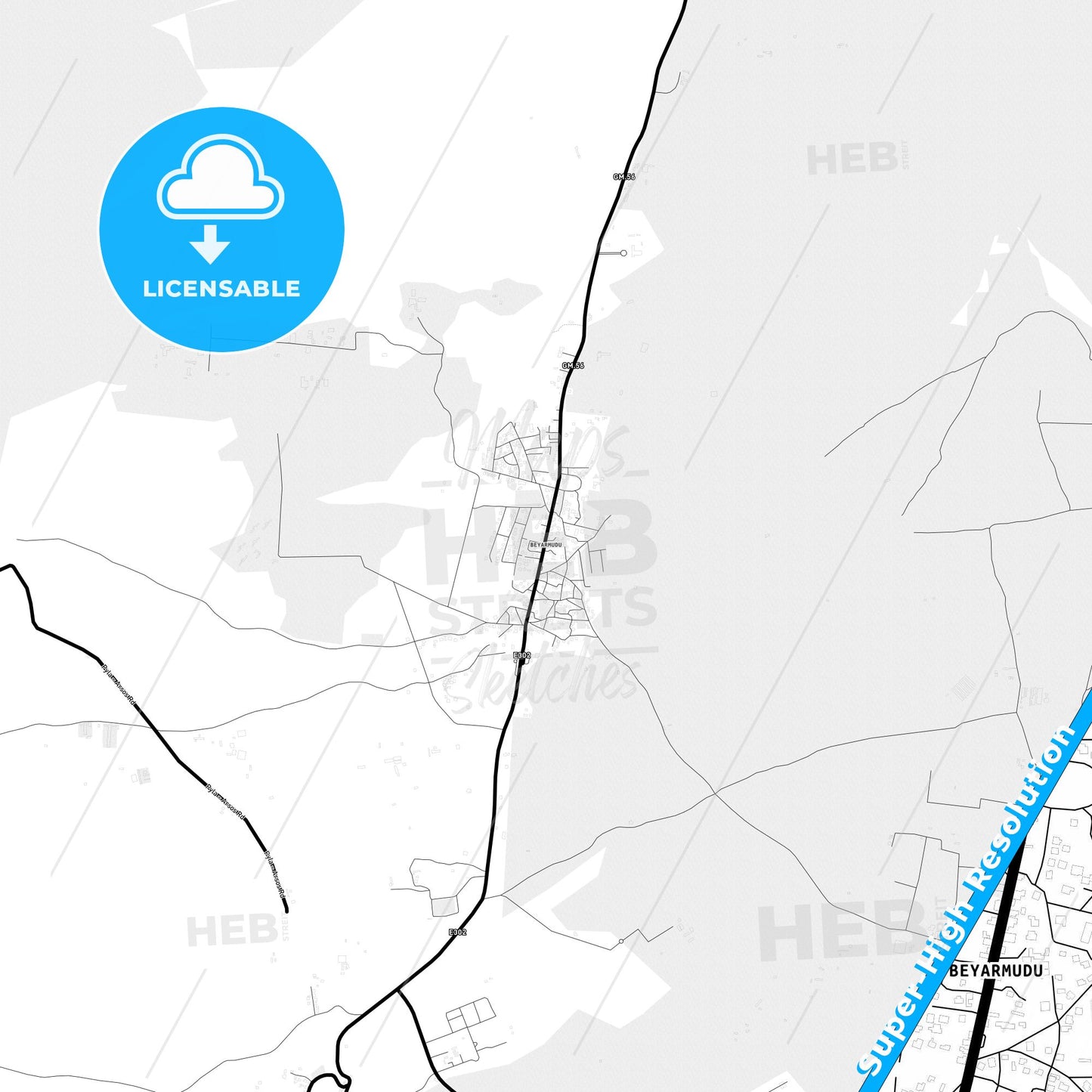Pérgamos  , Cyprus Light Map with Street Names, City Names, and Districts