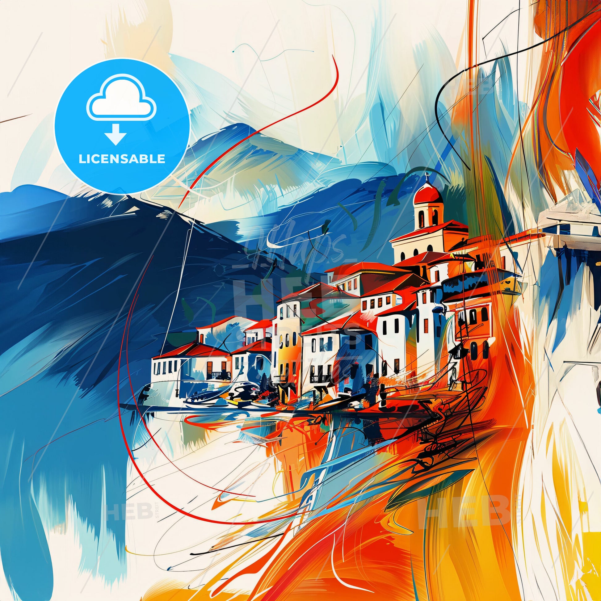 Vibrant Peristeri, Greece - A Painting Of A Town