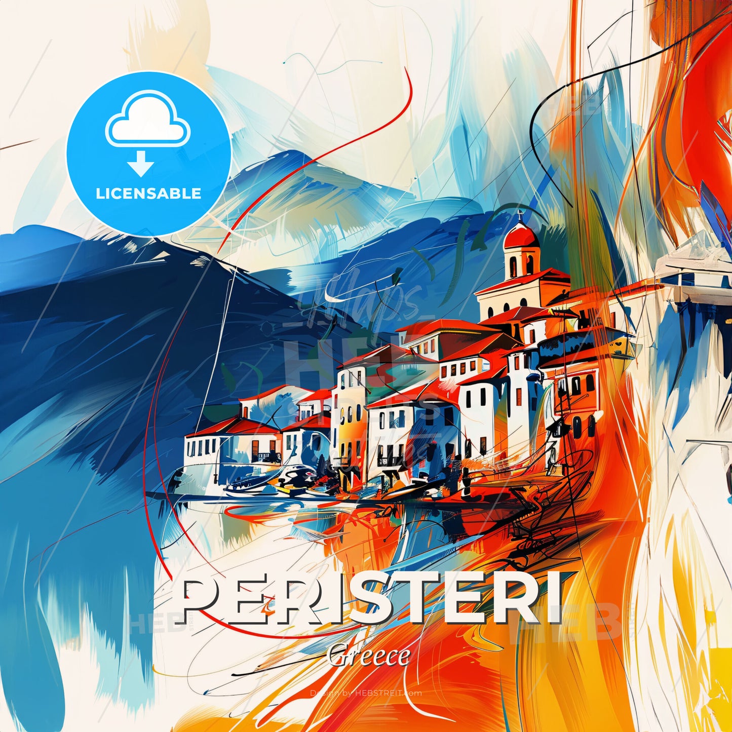 Vibrant Peristeri, Greece - A Painting Of A Town - Square format print template