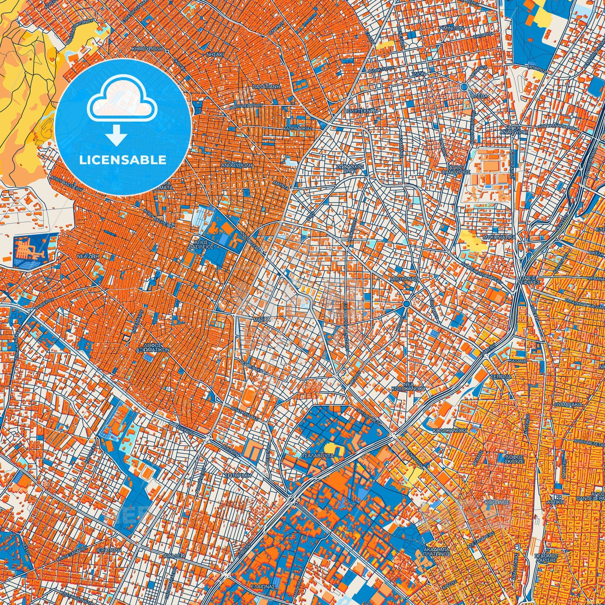 Colorful Peristeri Street Map with Labels and Buildings