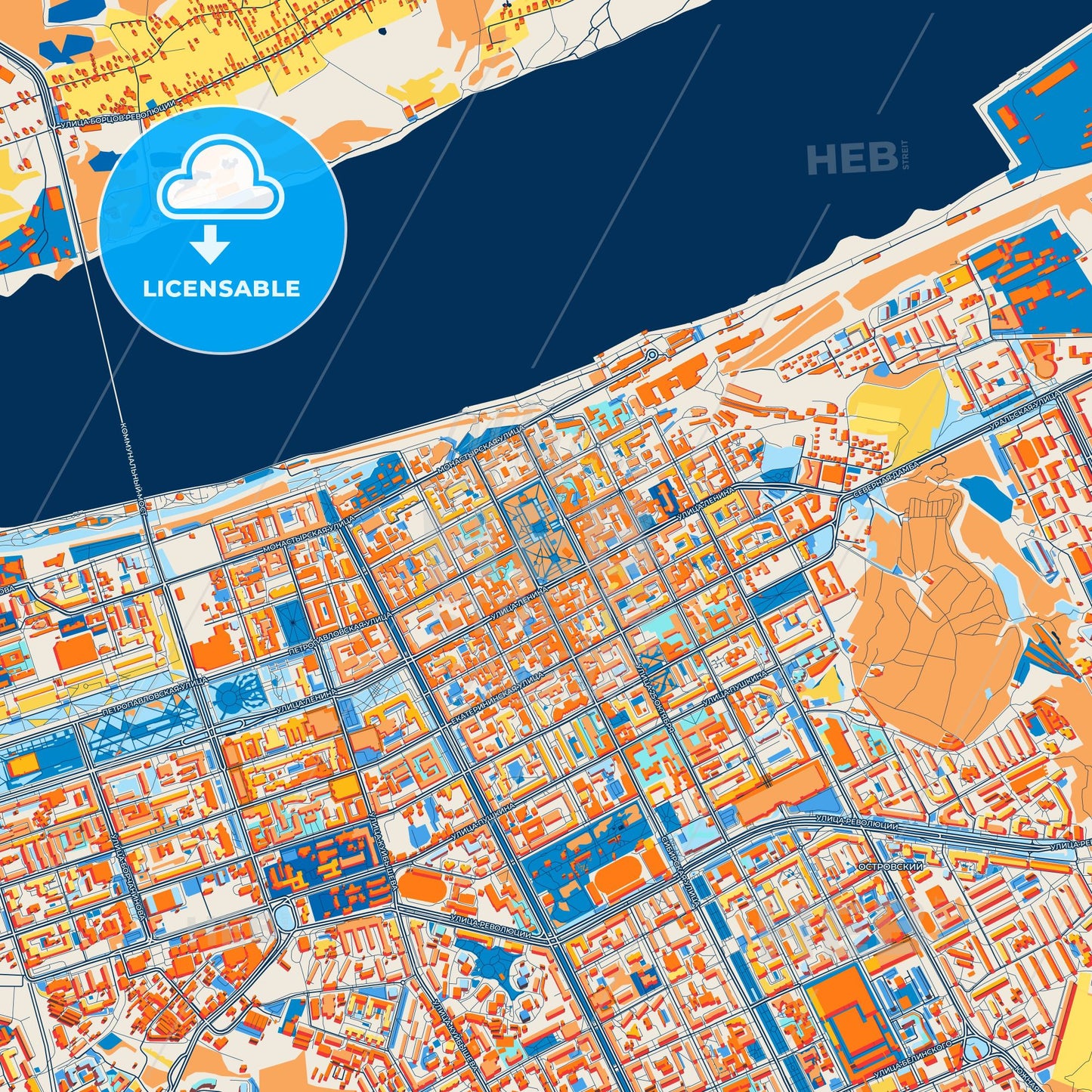 Colorful Perm Street Map with Labels and Buildings