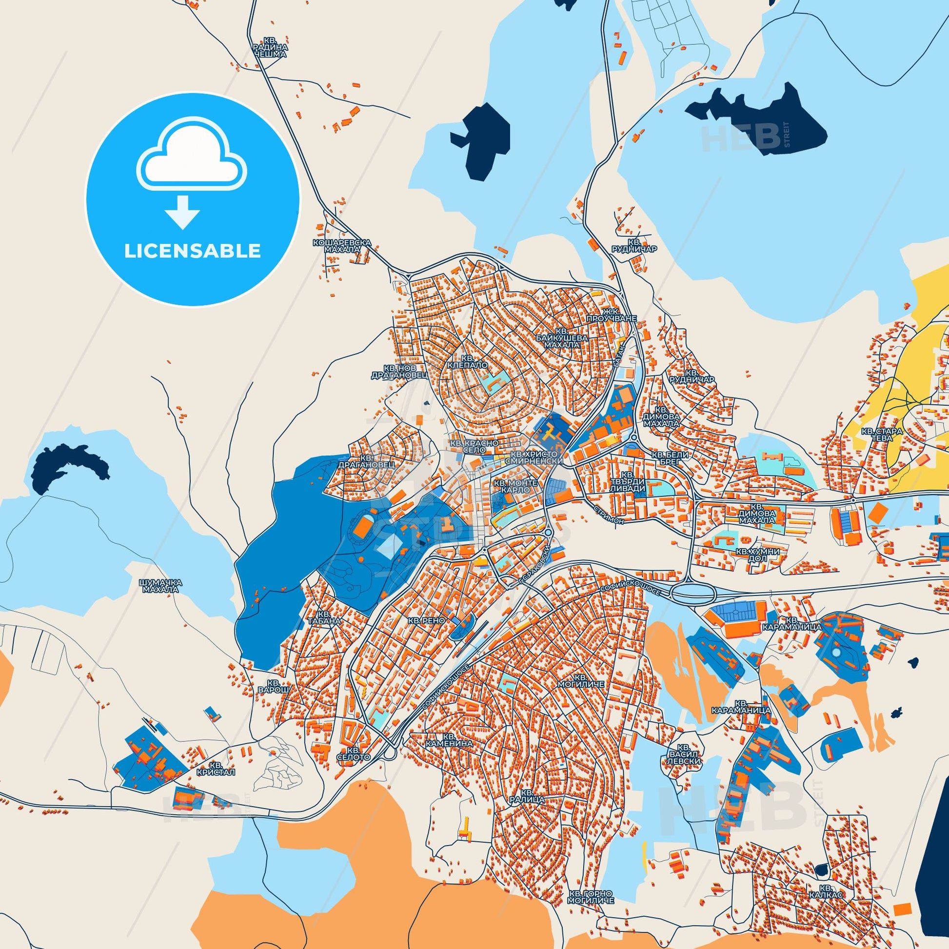 Colorful Pernik Street Map with Labels and Buildings