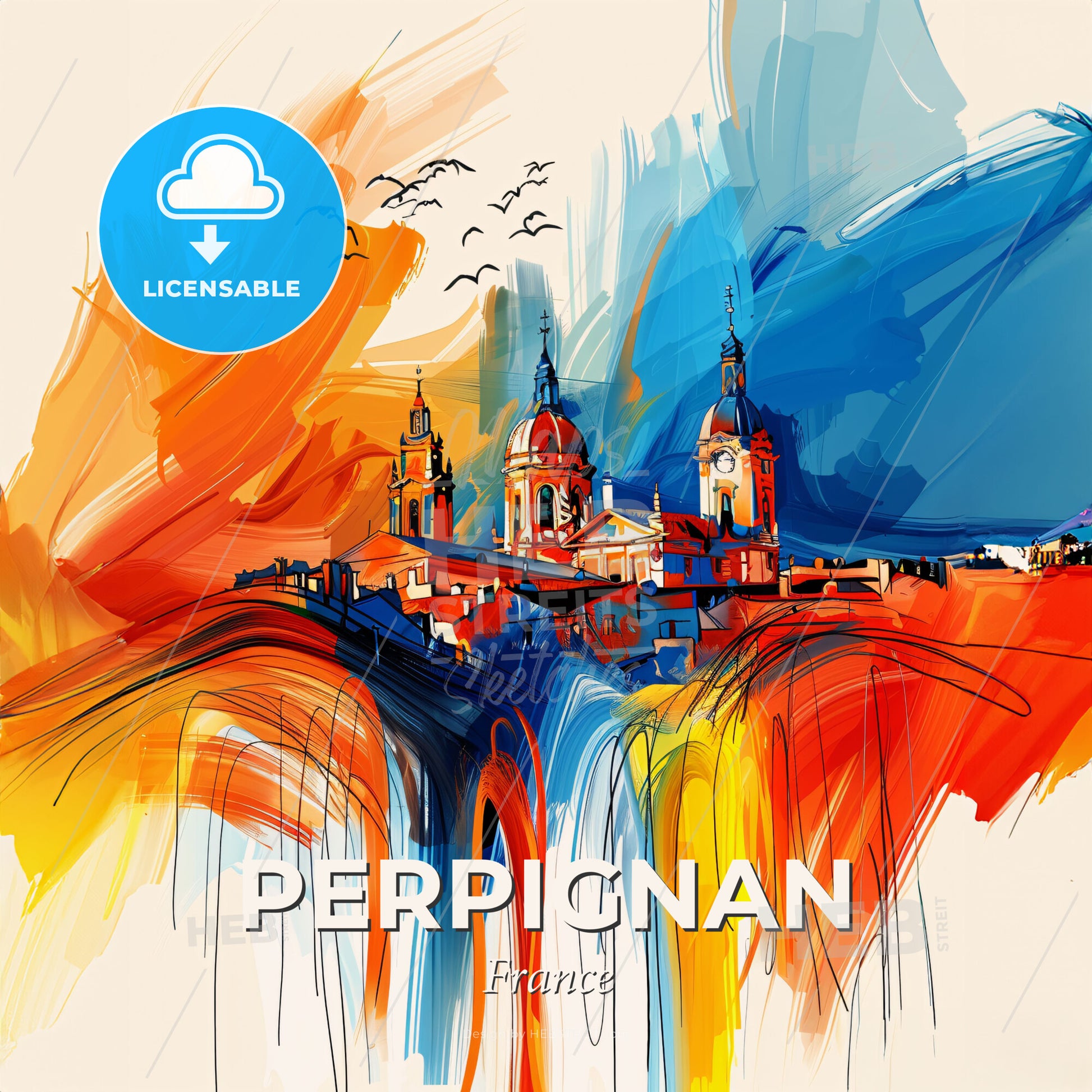 Vibrant Perpignan, France - A Painting Of A City - Square format print template