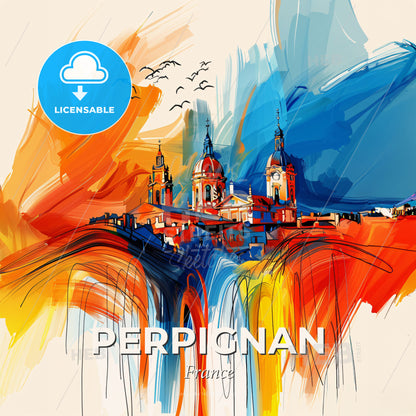 Vibrant Perpignan, France - A Painting Of A City - Square format print template