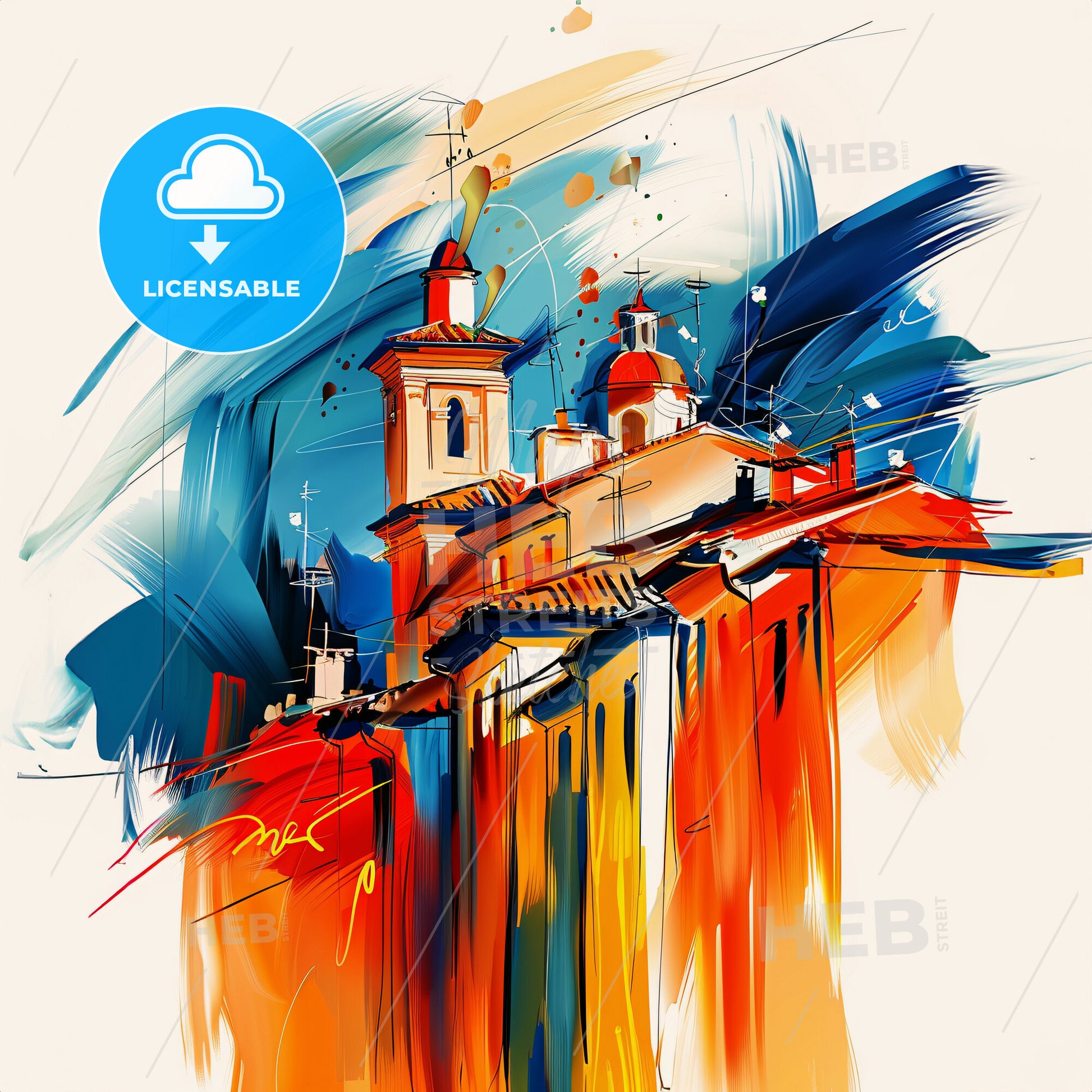 Vibrant Perpignan, France - A Painting Of A Building