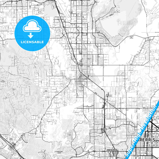 Perris, California light map with streetnames, citynames and districts