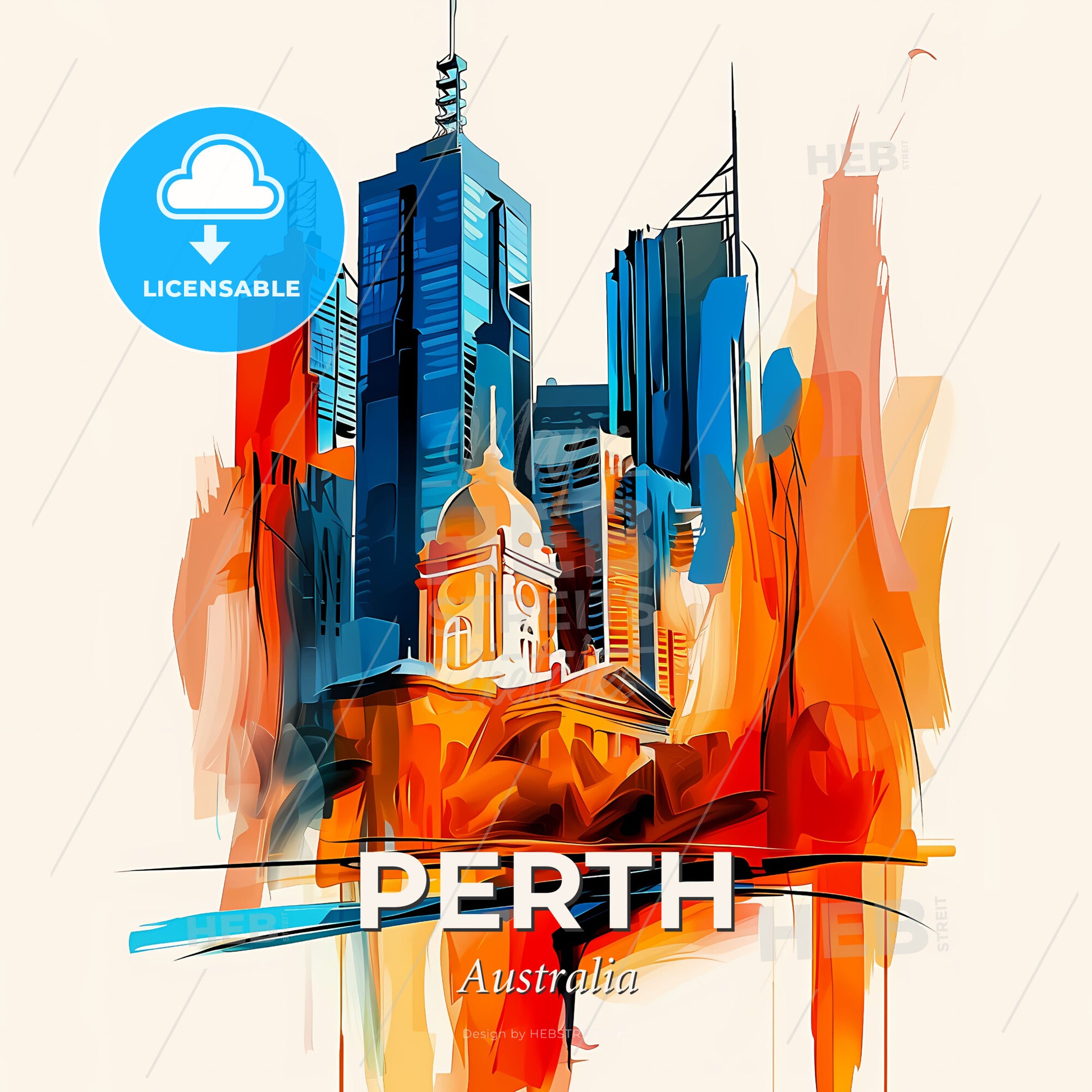 Vibrant Perth, Australia - A Painting Of A City - Square format print template