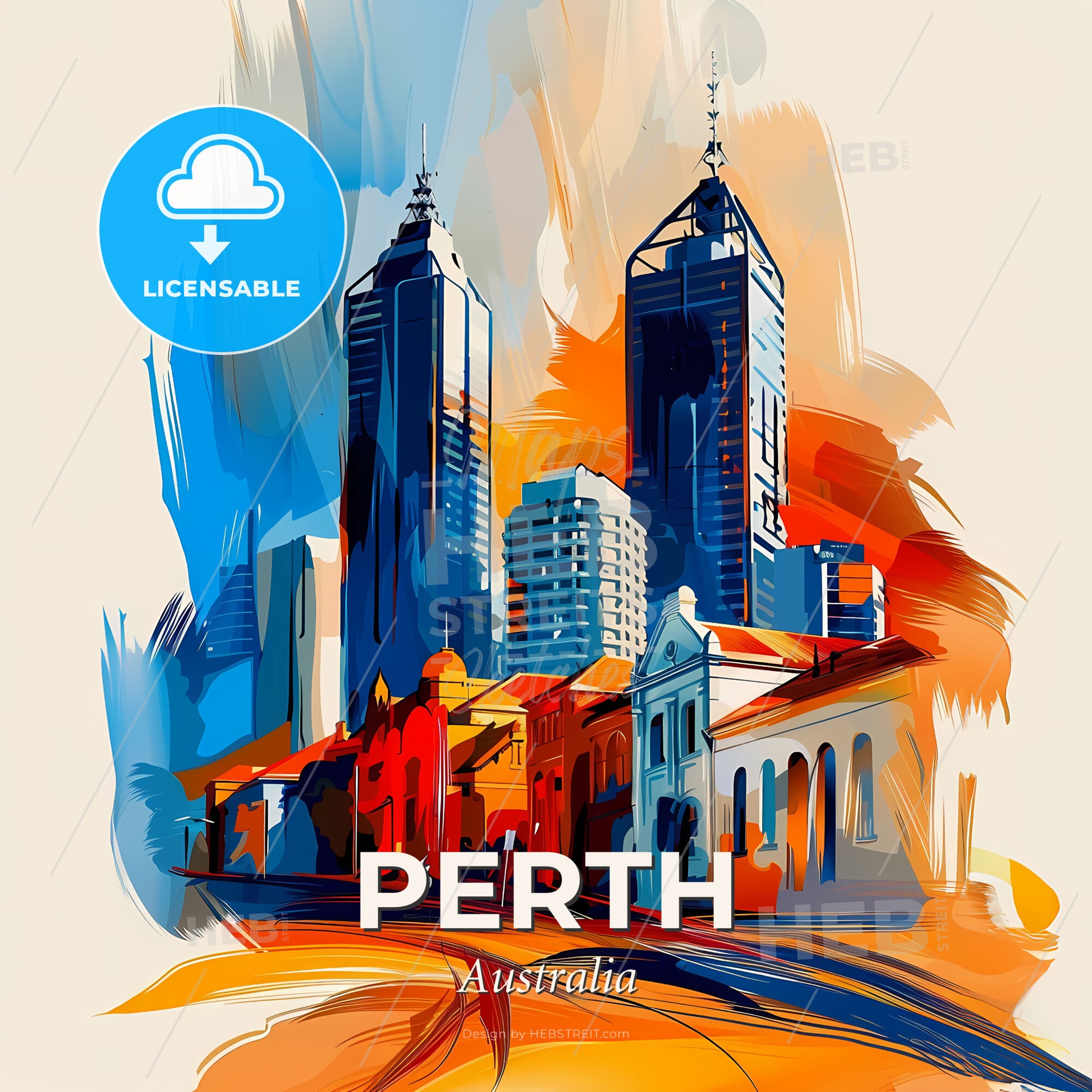 Vibrant Perth, Australia - A Colorful Cityscape With Buildings - Square format print template