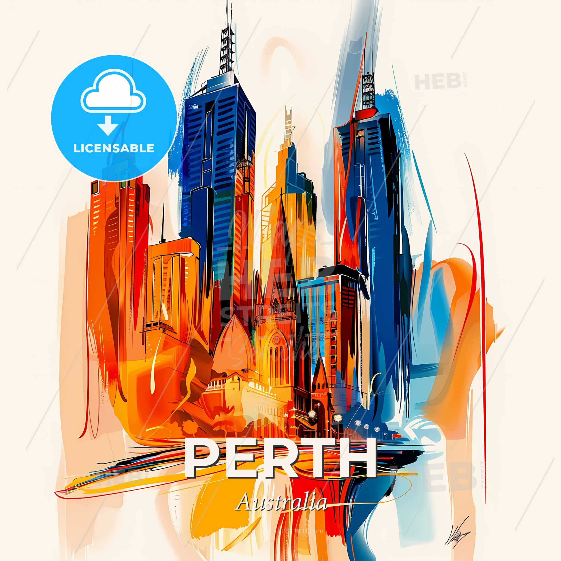 Vibrant Perth, Australia - A Colorful Cityscape With Many Tall Buildings - Square format print template