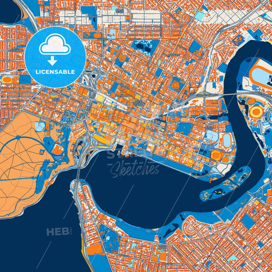 Colorful Perth Street Map with Labels and Buildings