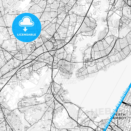 Perth Amboy, New Jersey light map with streetnames, citynames and districts