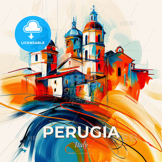Vibrant Perugia, Italy - A Painting Of A Building - Square format print template