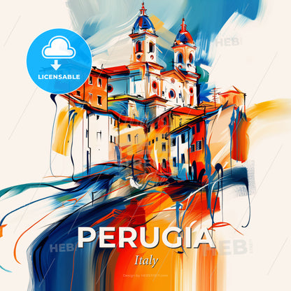 Vibrant Perugia, Italy - A Painting Of A Building - Square format print template