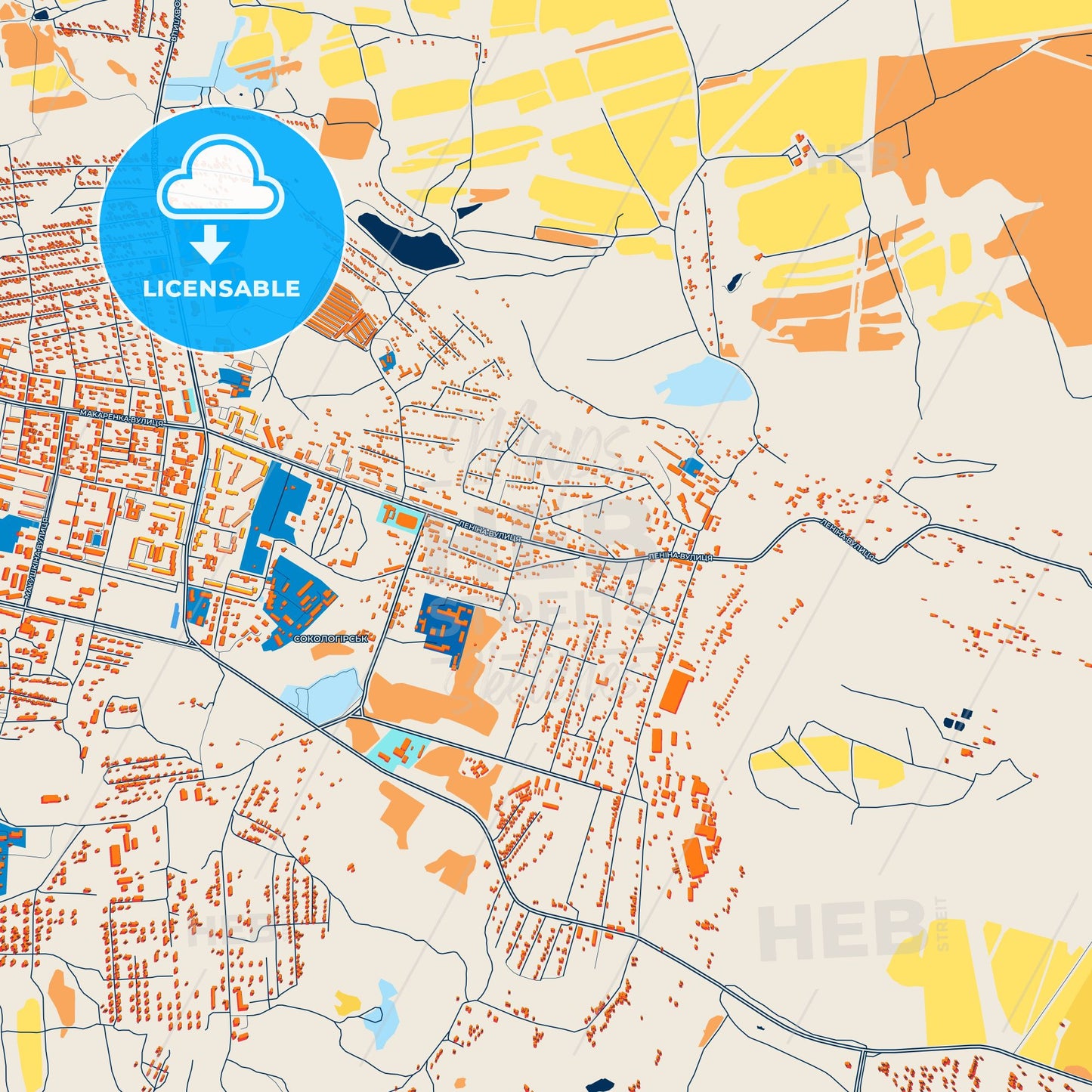 Colorful Pervomaisk Street Map with Labels and Buildings