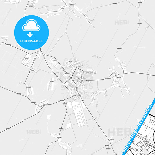 Pervomaiskyi, Ukraine light map with streetnames, citynames and districts