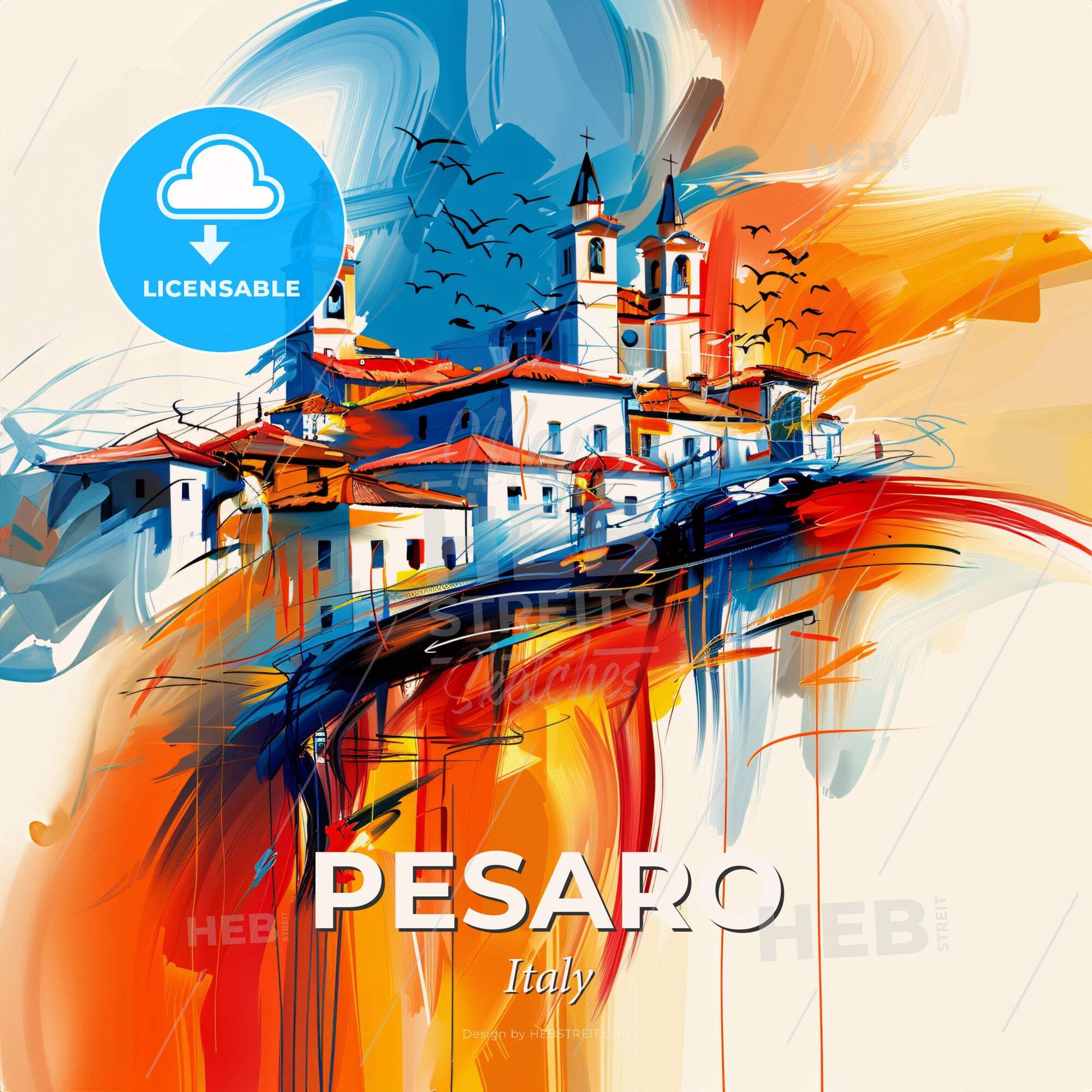 Vibrant Pesaro, Italy - A Painting Of A Town - Square format print template
