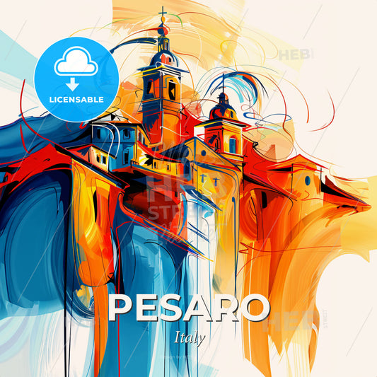Vibrant Pesaro, Italy - A Colorful Building With Towers - Square format print template