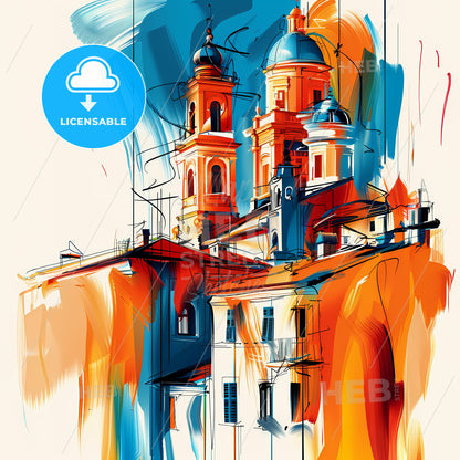 Vibrant Pesaro, Italy - A Painting Of A Building