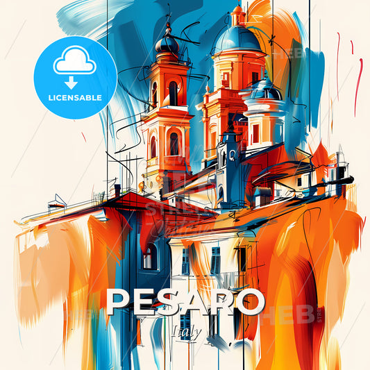 Vibrant Pesaro, Italy - A Painting Of A Building - Square format print template